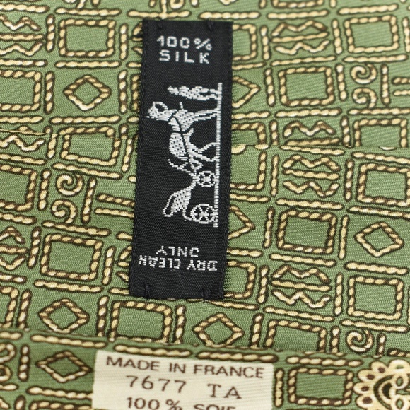 HERMES "Aztec": Pale Green, 100% Silk Club Tie - Picture 5 of 5